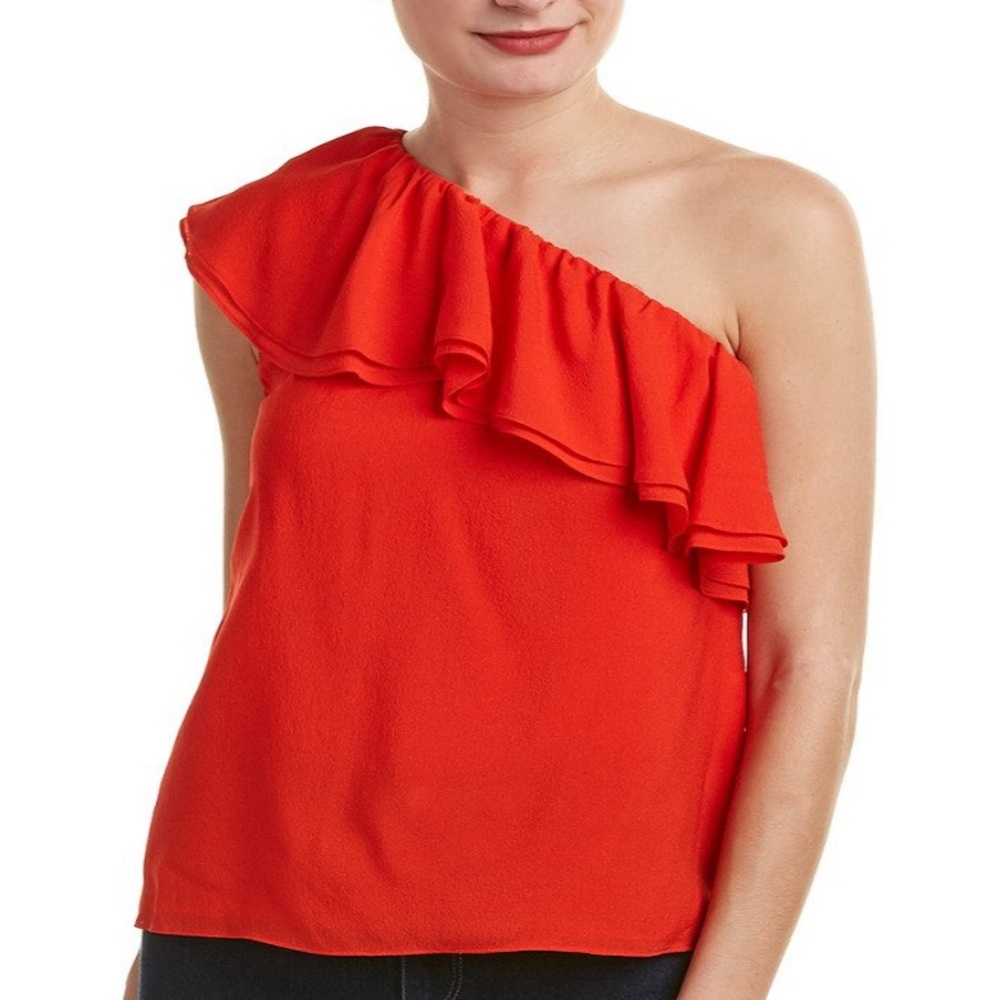 REBECCA TAYLOR ONE-SHOULDER SILK TOP